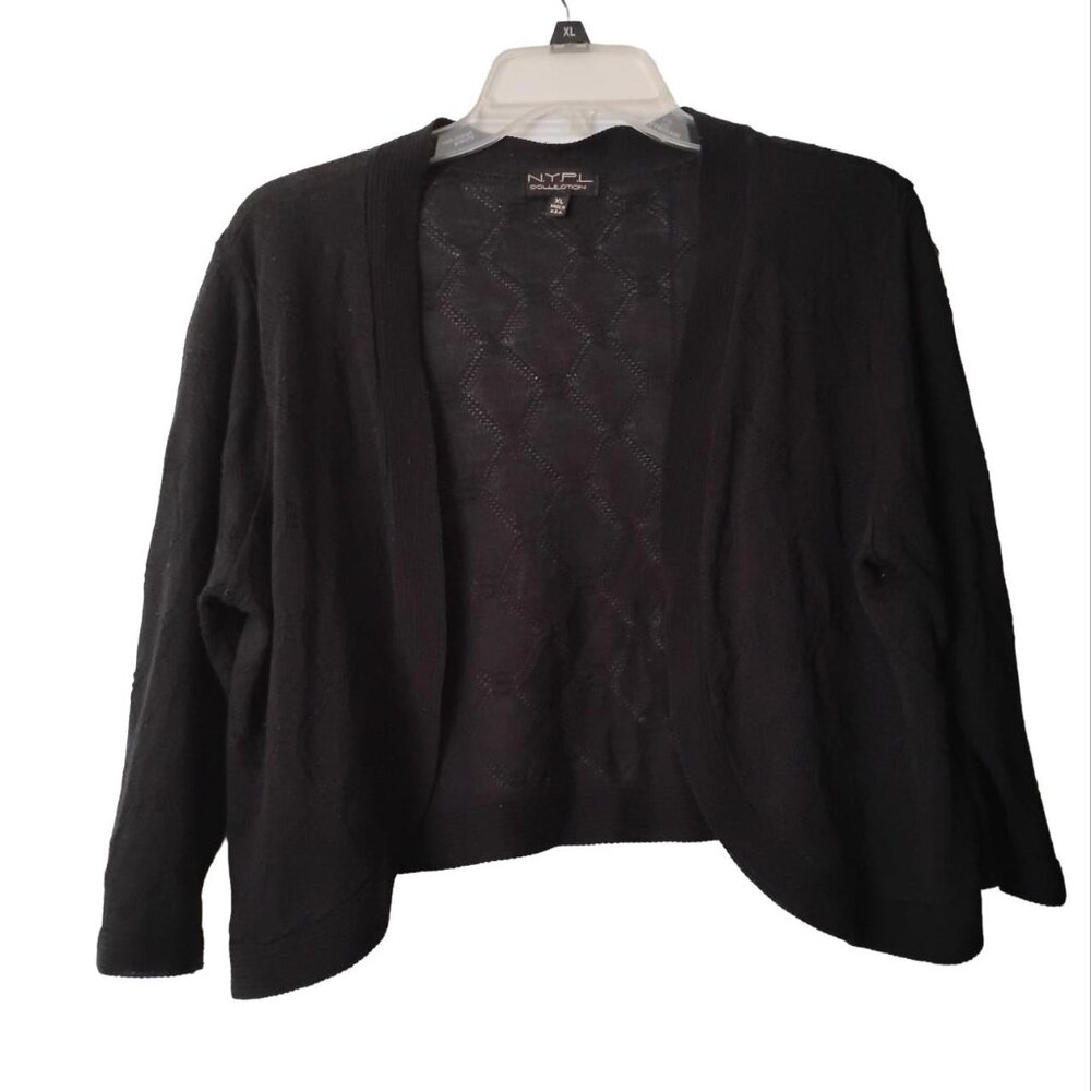 Vintage N.Y.P.L Collection Black Argyle Diamond Cardigan Bolero Boho Academia
